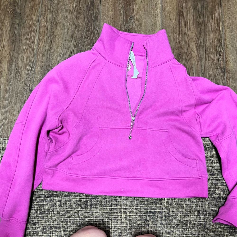 NWOT POW PINK TONE LULU LEMON M/L SCUBA OVERSIZED FUNNEL NECK HALF ZIP